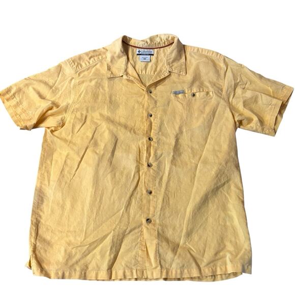 Columbia Sportswear Yellow Short Sleeve Button Down Chest Pocket w/ Button XXL - Picture 1 of 6